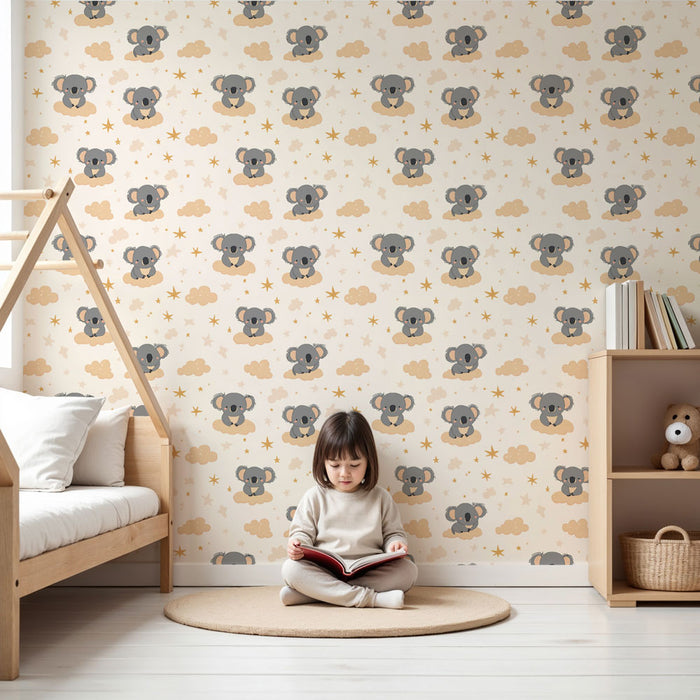 Papier peint chambre enfant à motifs | Adorables koalas sur un nuage