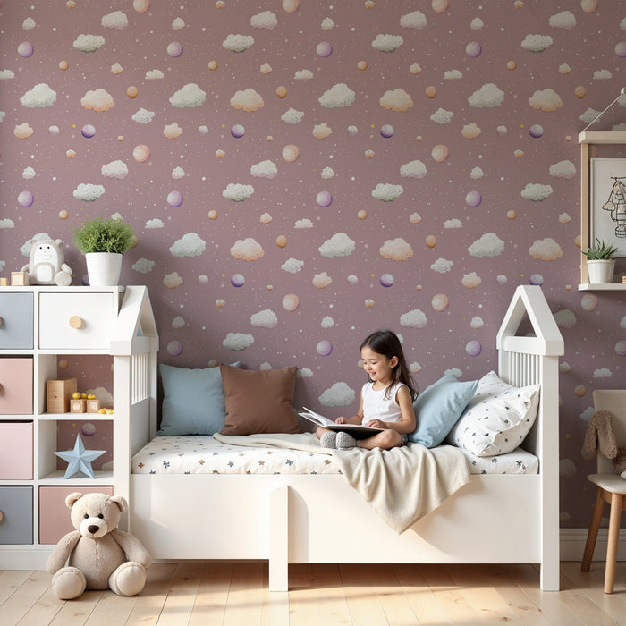 Papier peint chambre enfant à motifs | Ciel doux et nuages colorés