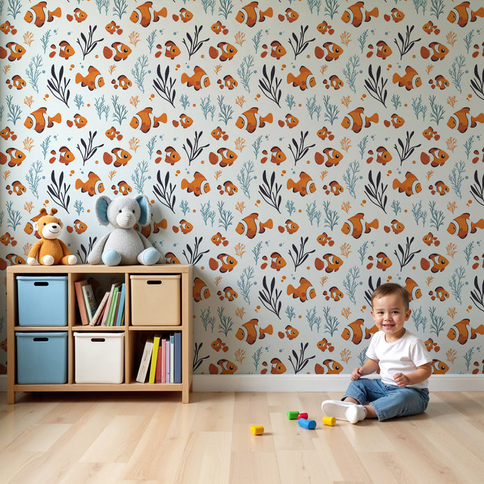 Papier peint chambre enfant à motifs | Poissons clown colorés dans un monde sous-marin