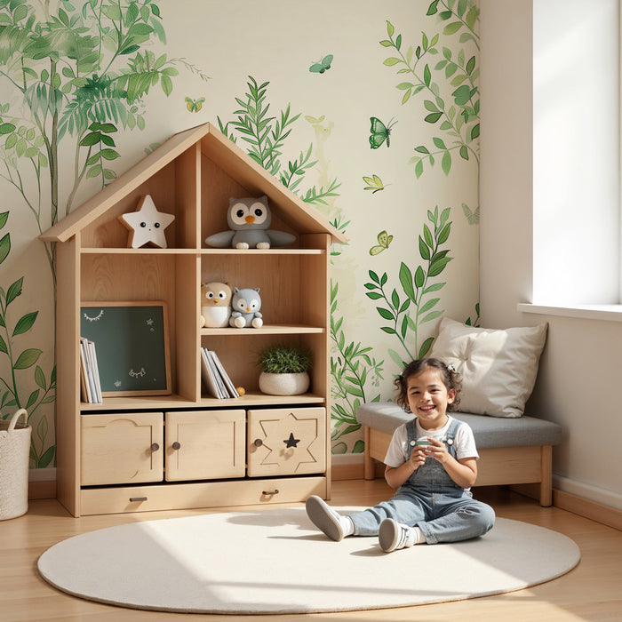 Papier peint chambre enfant | Forêt enchantée aux papillons verts