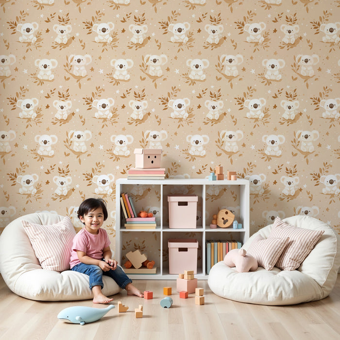 Papier peint chambre enfant à motifs | Adorables koalas en harmonie avec la nature