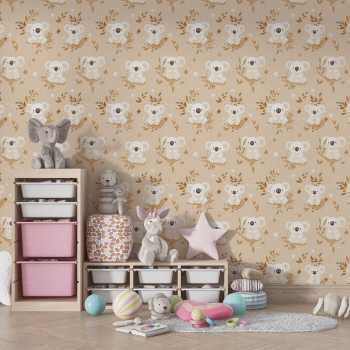 Papier peint chambre enfant à motifs | Adorables koalas en harmonie avec la nature