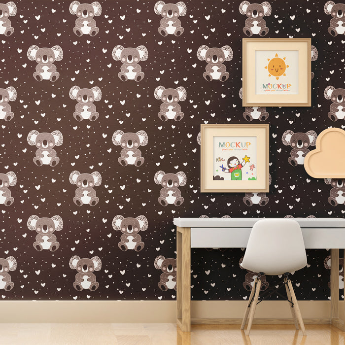 Papier peint chambre enfant à motifs | Adorables koalas sur fond noir