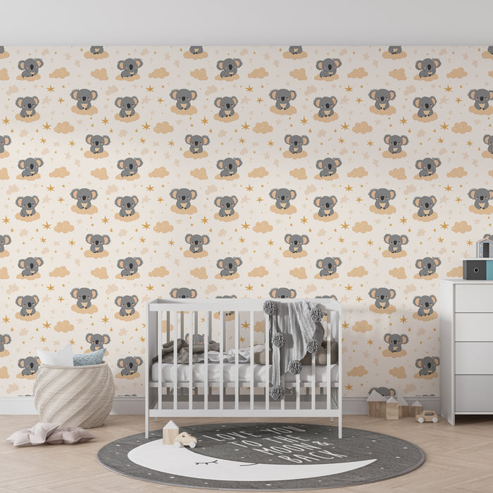 Papier peint chambre enfant à motifs | Adorables koalas sur un nuage