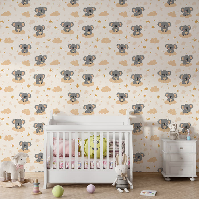 Papier peint chambre enfant à motifs | Adorables koalas sur un nuage