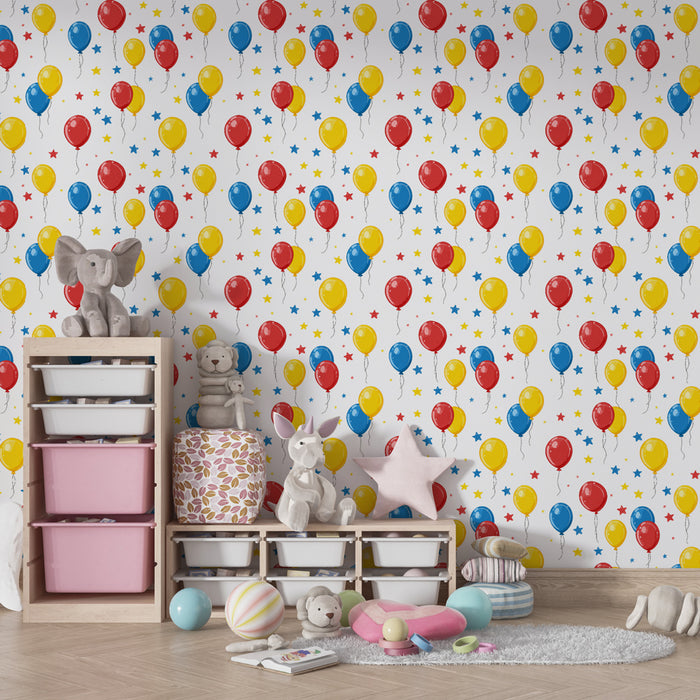 Papier peint chambre enfant à motifs | Ballons colorés et étoiles festives