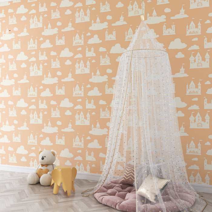 Papier peint chambre enfant à motifs | Châteaux flottants dans un ciel doux