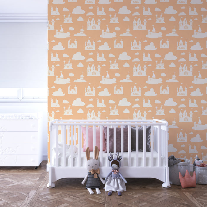 Papier peint chambre enfant à motifs | Châteaux flottants dans un ciel doux