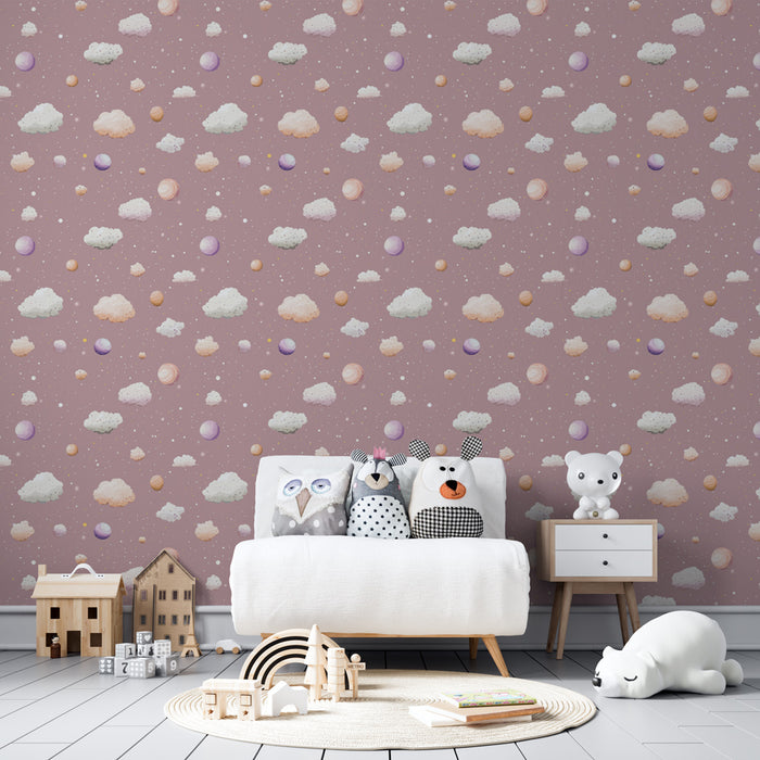 Papier peint chambre enfant à motifs | Ciel doux et nuages colorés