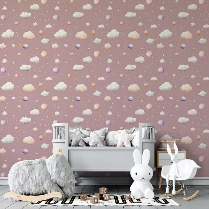 Papier peint chambre enfant à motifs | Ciel doux et nuages colorés