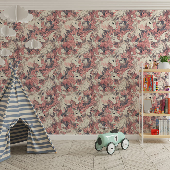 Papier peint chambre enfant à motifs | Licornes et fleurs douces