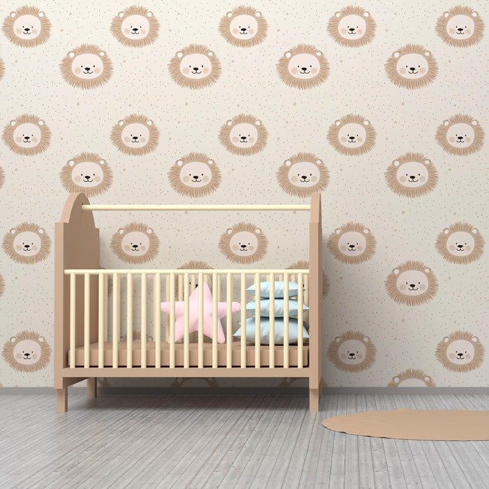 Papier peint chambre enfant à motifs | Mignons lions au style apaisant