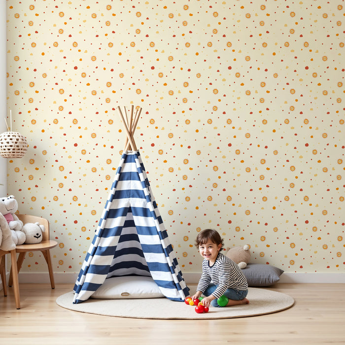 Papier peint chambre enfant à motifs | Motifs ensoleillés et éclats colorés