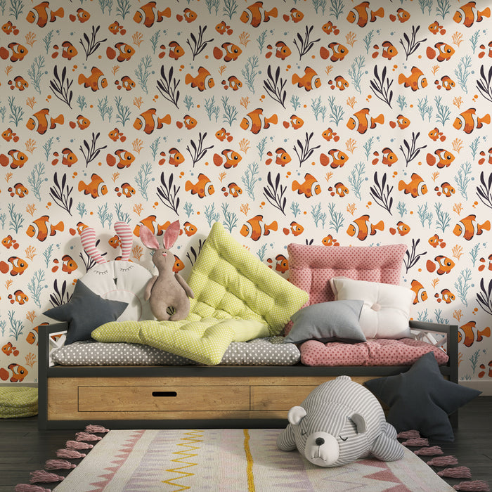 Papier peint chambre enfant à motifs | Poissons clown colorés dans un monde sous-marin