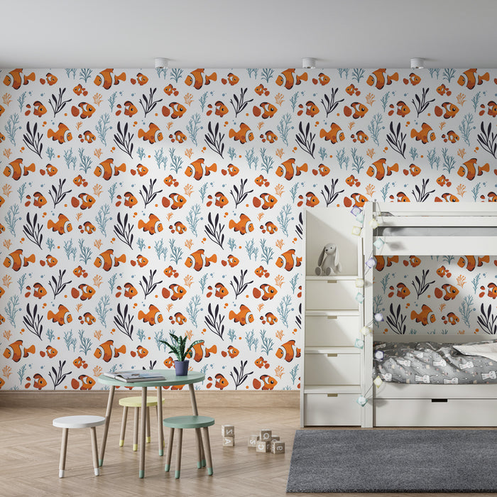 Papier peint chambre enfant à motifs | Poissons clown colorés dans un monde sous-marin
