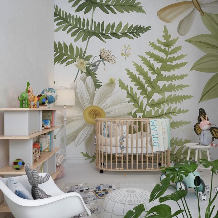 Papier peint chambre enfant | Jardin enchanté avec fleurs et papillons