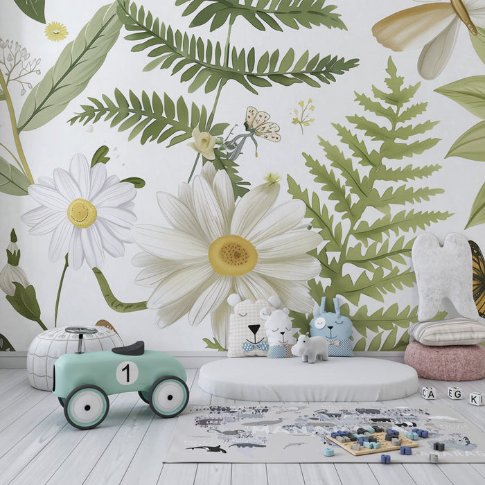 Papier peint chambre enfant | Jardin enchanté avec fleurs et papillons
