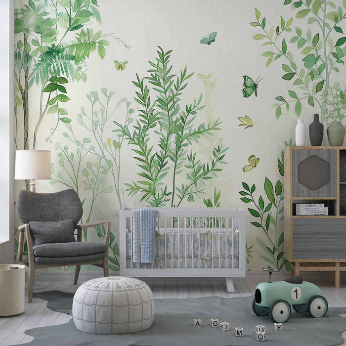 Papier peint chambre enfant | Forêt enchantée aux papillons verts