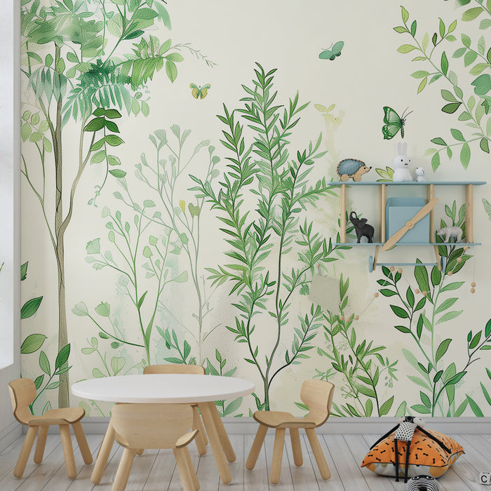 Papier peint chambre enfant | Forêt enchantée aux papillons verts