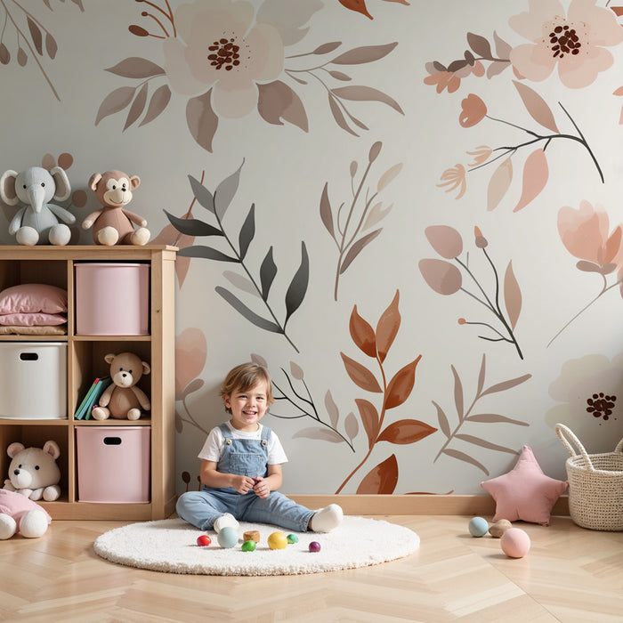 Papier peint chambre bébé | Fleurs pastel et élégance moderne