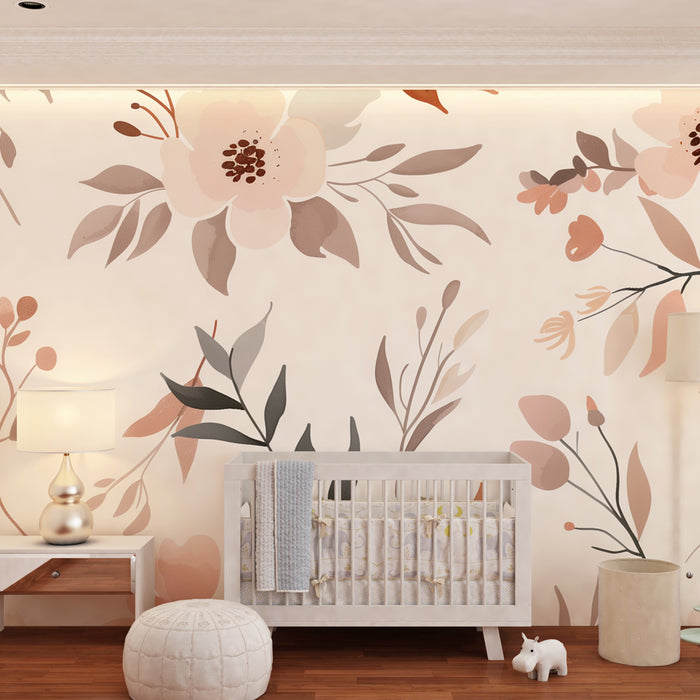 Papier peint chambre bébé | Fleurs pastel et élégance moderne