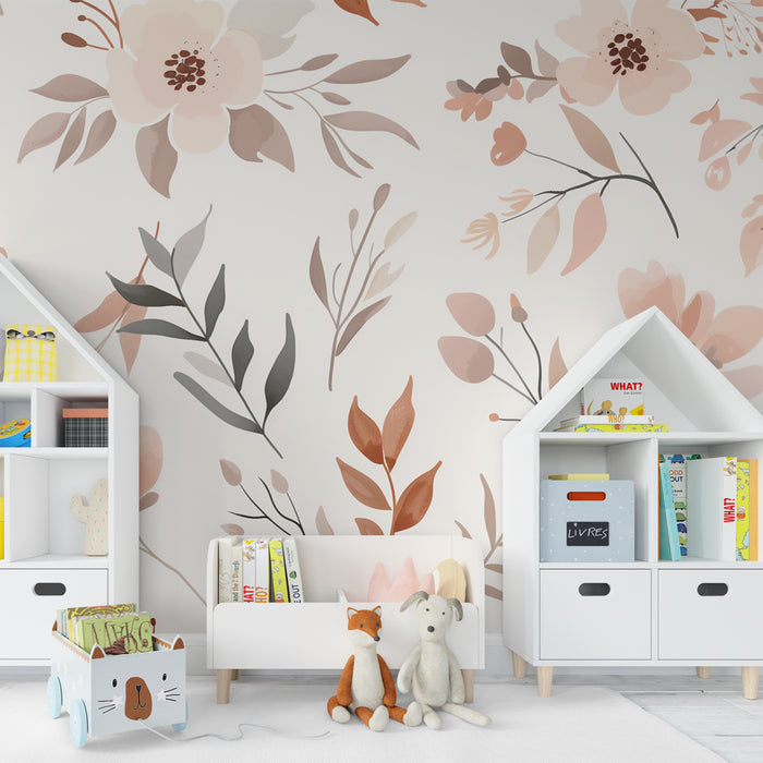 Papier peint chambre bébé | Fleurs pastel et élégance moderne